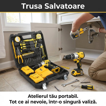 Set Bormașină Electrică 21V cu Percuție & 2 Acumulatori - Trusă Completă 32 Piese cu Mandrină Metalică 13mm