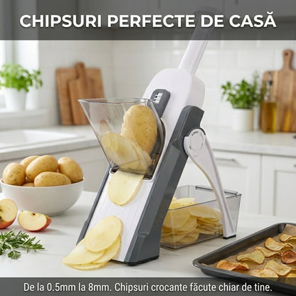 Mandolină Multifuncțională Ajustabilă (Feliator Vertical) - Tăiere Sigură, Lame Inox & Grosime Reglabilă (0.5-8mm)
