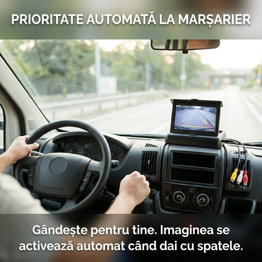 Kit Cameră Marșarier cu Monitor LCD Pliabil 4.3 Inch, 2 Intrări Video, Compatibil 12V/24V, Negru