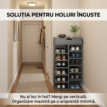 Pantofar Vertical Premium cu 7 Etaje din PAL, Design Modern Lemn , Capacitate 21 Perechi