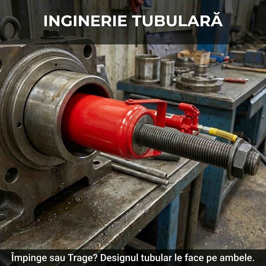 Cric Hidraulic Tubular "Hollow Jack" cu Manometru - Kit Deblocare Gresoare & Întindere (32T / 50T) + Accesorii