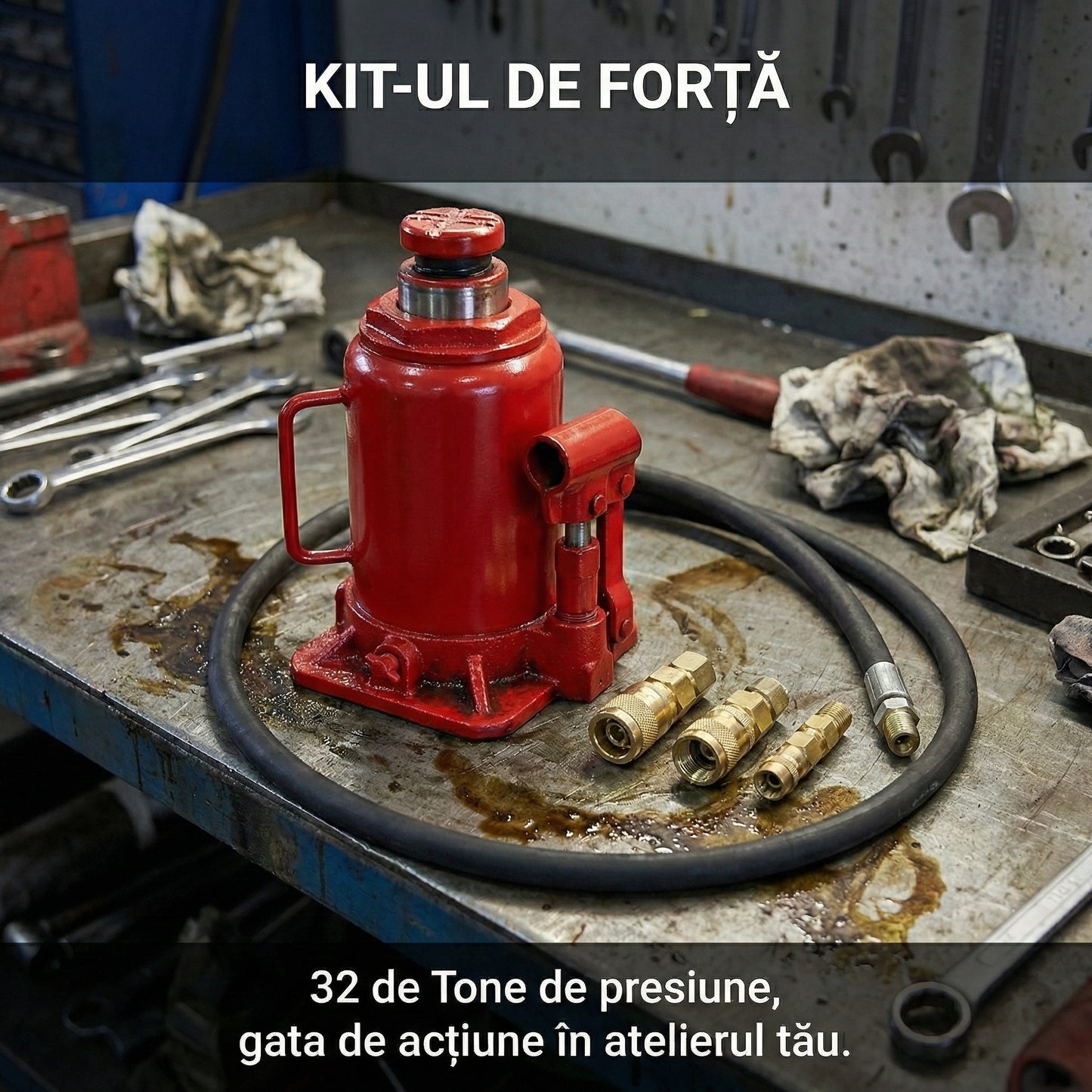 Cric Hidraulic Tubular "Hollow Jack" cu Manometru - Kit Deblocare Gresoare & Întindere (32T / 50T) + Accesorii