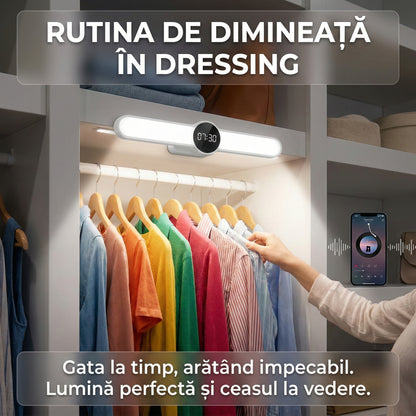 Lampă LED Multifuncțională 3-în-1 cu Ceas Digital și Boxă Bluetooth, Magnetică, 3 Tipuri de Lumină, Reîncărcabilă USB, Alb