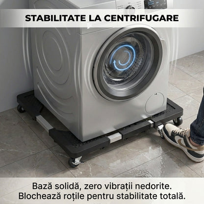 Suport Mobil Reglabil pentru Frigider și Mașina de Spălat, Bază Extensibilă din Oțel Inoxidabil cu Roți