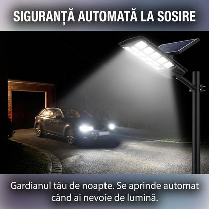 Lampă Stradală Solară LED 300W cu 10 Casete, Senzor de Mișcare și Lumină, Telecomandă, Impermeabilă