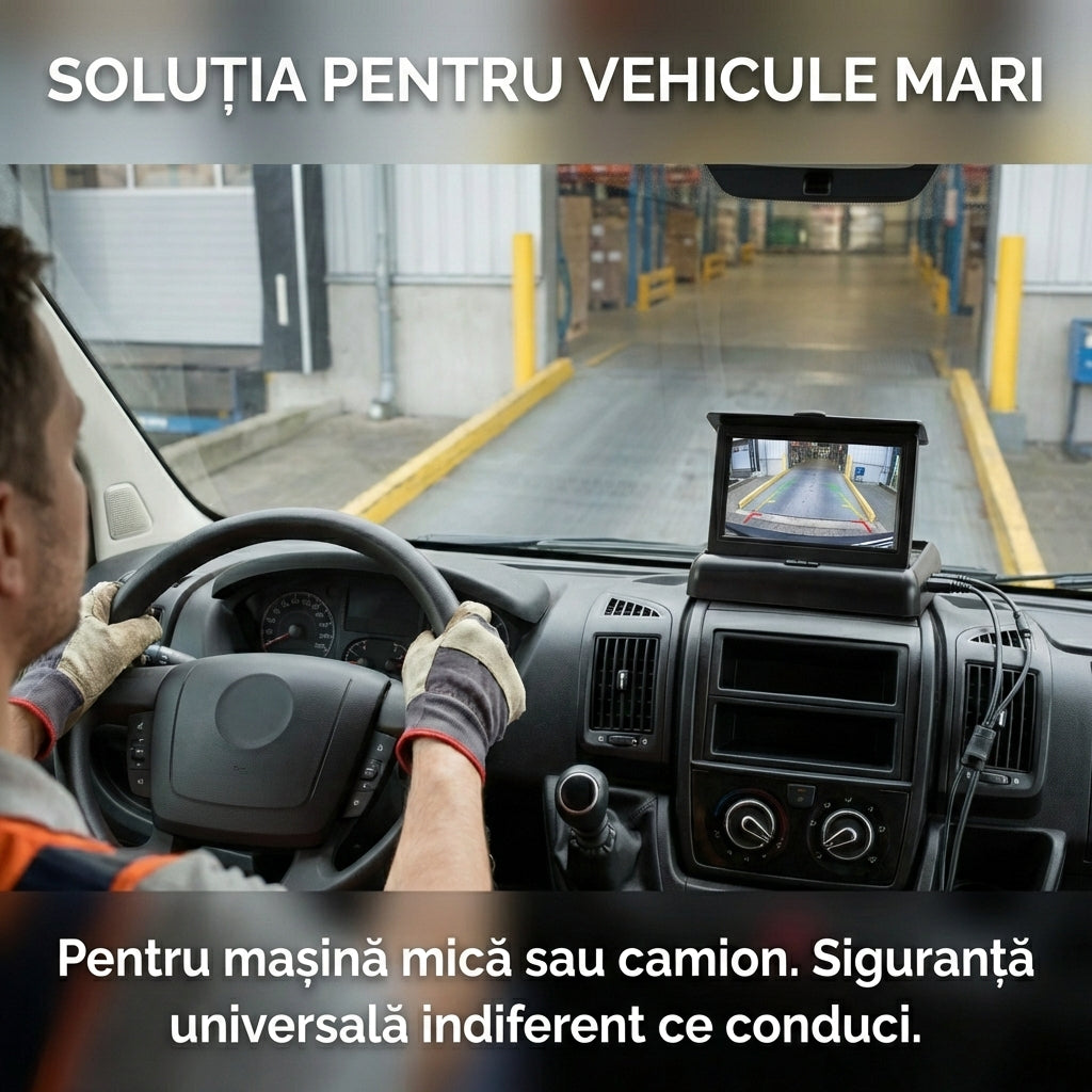 Kit Cameră Marșarier cu Monitor LCD Pliabil 4.3 Inch, 2 Intrări Video, Compatibil 12V/24V, Negru