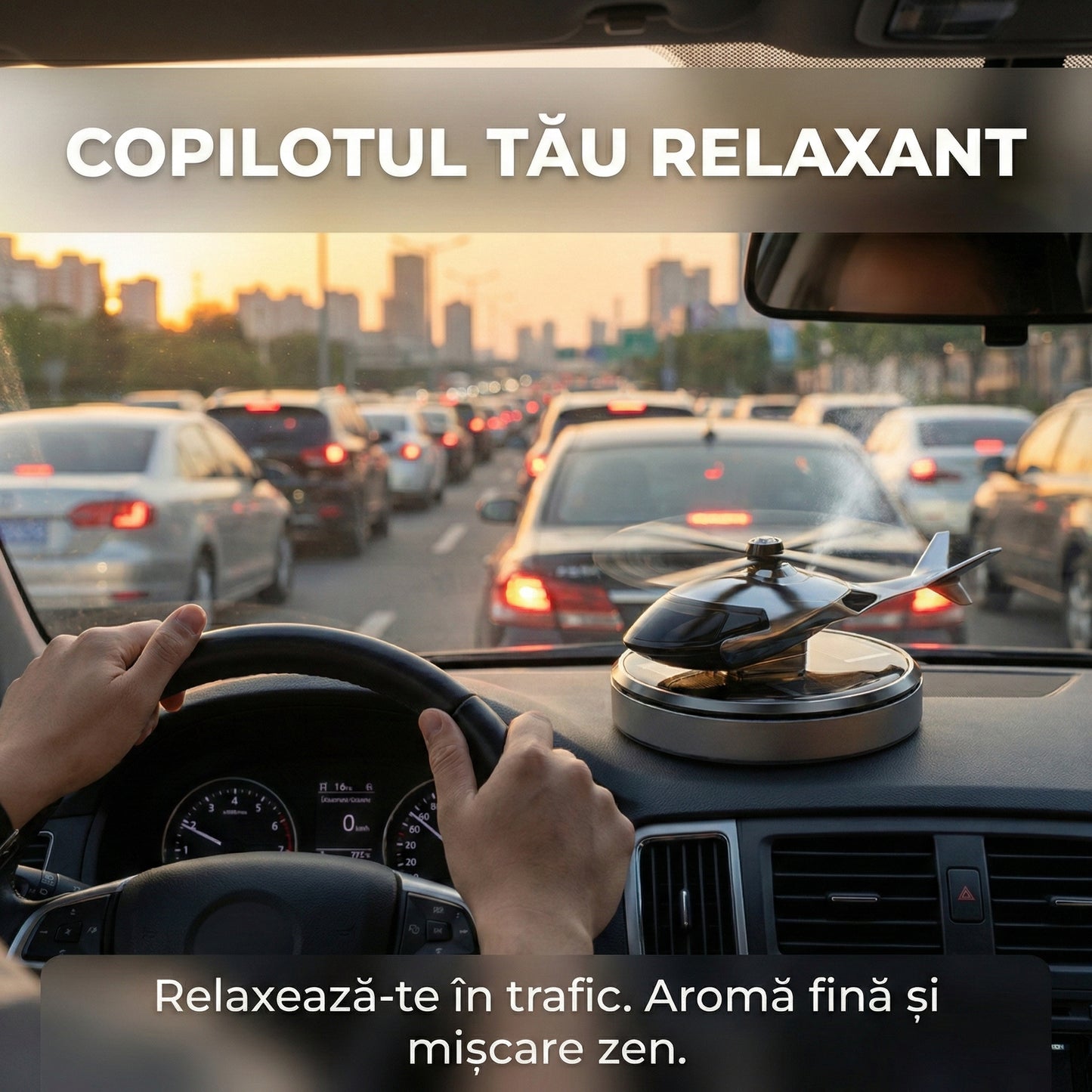 Odorizant Auto Solar Elicopter cu Elice Rotativă, Aromaterapie, Bază Antiderapantă, Ulei Esențial Inclus, Argintiu