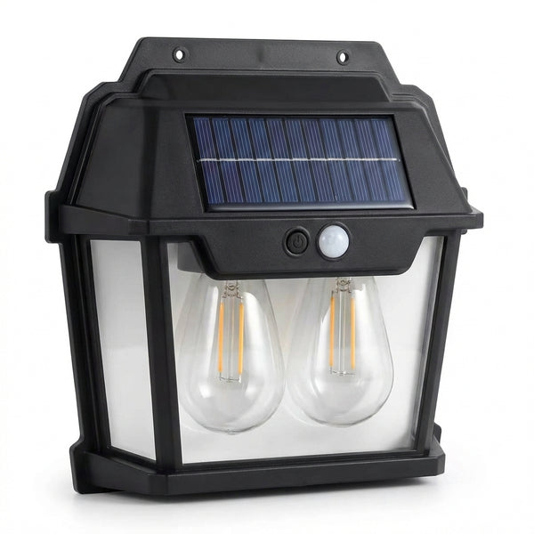 Lampă Solară de Perete Stil Vintage cu LED Tungsten, Senzor de Mișcare, Lumină Caldă, 3 Moduri, IP65