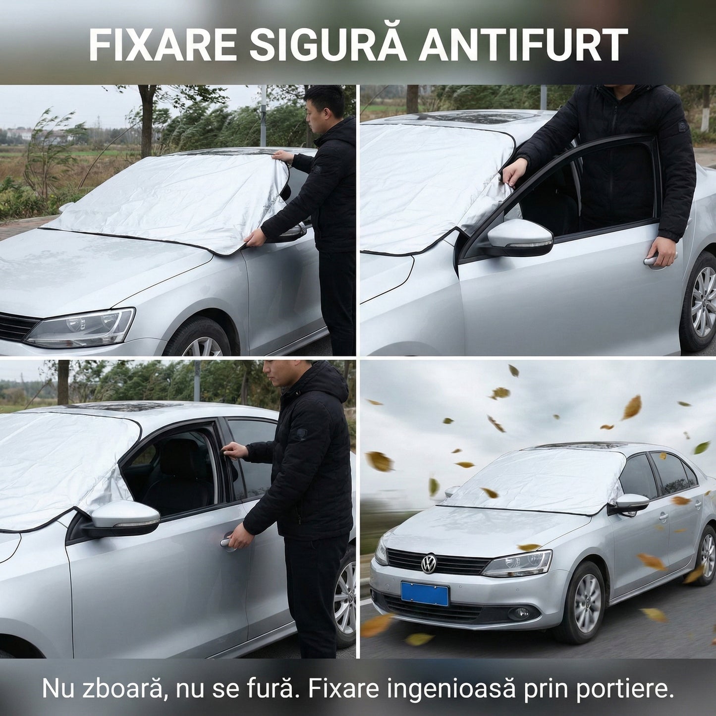 Husă Multifuncțională pentru Protecția Parbrizului, Anti-Îngheț și Anti-Soare, Universală, Impermeabilă