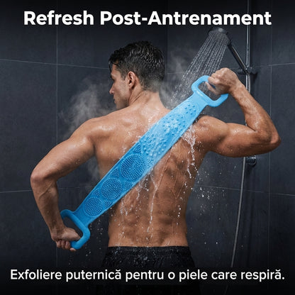 Centură Exfoliantă din Silicon pentru Spate - Perie de Duș cu Două Fețe, Masaj & Mânere (70cm)