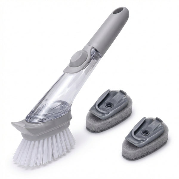 Perie de Curățare 2-în-1 pentru Bucătărie cu Dozator de Detergent și Răzuitor, Mâner Lung Antiderapant