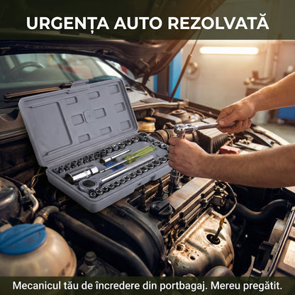 Trusă Chei Tubulare 40 Piese - Set Complet Metric & SAE cu Clichet Reversibil 3/8" și Cutie Transport