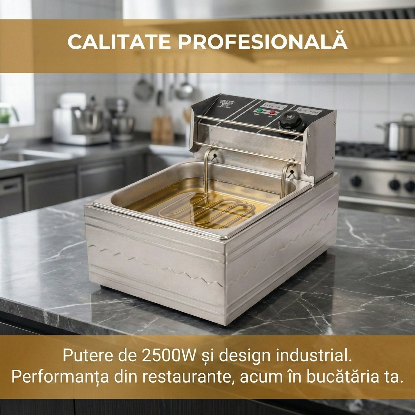 Friteuză Electrică Profesională 5.5L din Oțel Inoxidabil, 2500W, Termostat Reglabil