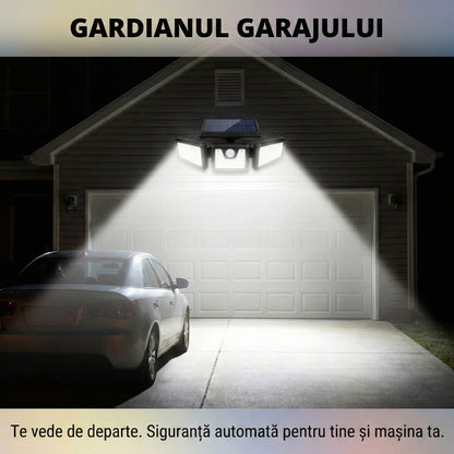 Lampă Solară LED cu 3 Capete Ajustabile, Senzor de Mișcare PIR, 3 Moduri de Iluminare, Impermeabilă IP65