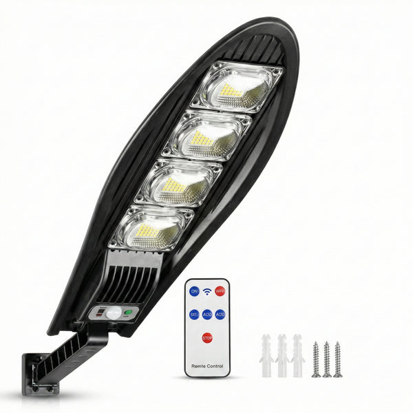 Lampă Solară Stradală LED 400W, 168 LED-uri, Senzor de Mișcare, Telecomandă, 3 Moduri de Iluminare, IP65