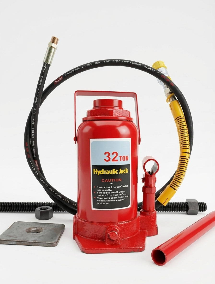 Cric Hidraulic Tubular "Hollow Jack" cu Manometru - Kit Deblocare Gresoare & Întindere (32T / 50T) + Accesorii