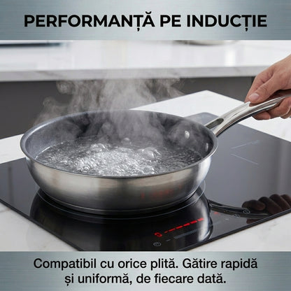 Set Vase de Gătit 8 Piese din Oțel Inoxidabil Premium, Antiaderente, Compatibile Inducție și Gaz