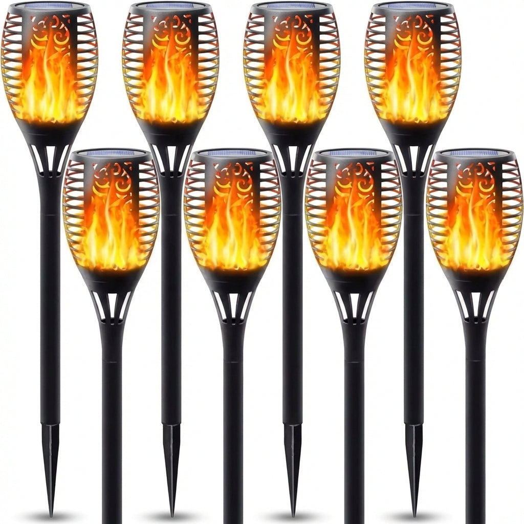 Set 10 Lămpi Solare Tip Torță cu Efect de Flacără Dansantă, 12 LED-uri, Impermeabile IP65, Decor Grădină