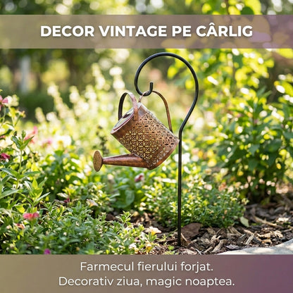 Lampă Solară Decorativă Tip Stropitoare din Fier Forjat, 36 LED-uri cu Efect de Curgere a Apei, Înălțime 82 cm