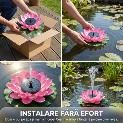 Fântână Solară Arteziană Flotantă Tip Floare de Lotus, Decor Plutitor pentru Iaz și Grădină, IPX68, Ø 17 cm
