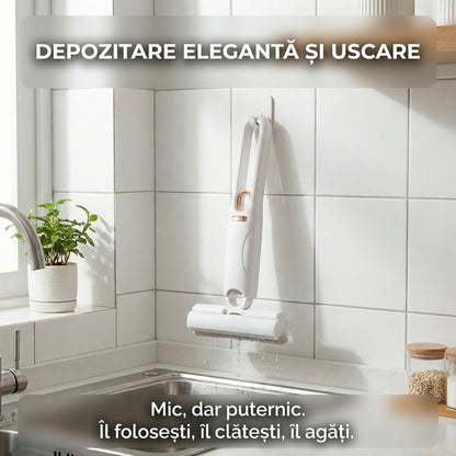 Mini Mop Portabil pentru Geamuri și Suprafețe, Sistem de Autostoarcere, Burete PVA Absorbant, 29 cm, Alb