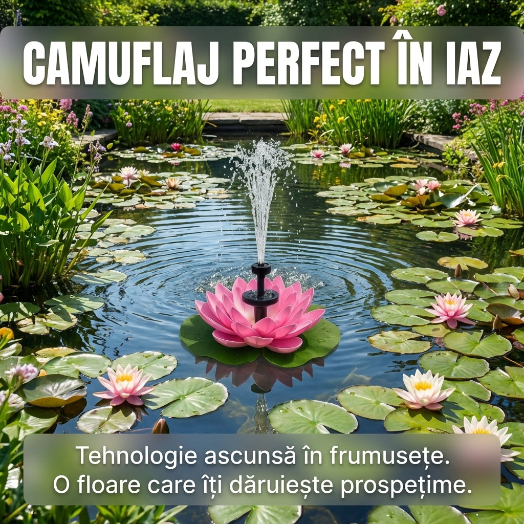 Fântână Solară Arteziană Flotantă Tip Floare de Lotus, Decor Plutitor pentru Iaz și Grădină, IPX68, Ø 17 cm