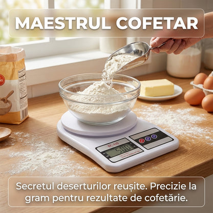 Cântar Electronic de Bucătărie de Înaltă Precizie, 10kg, Funcție Tara, Afișaj Digital LCD
