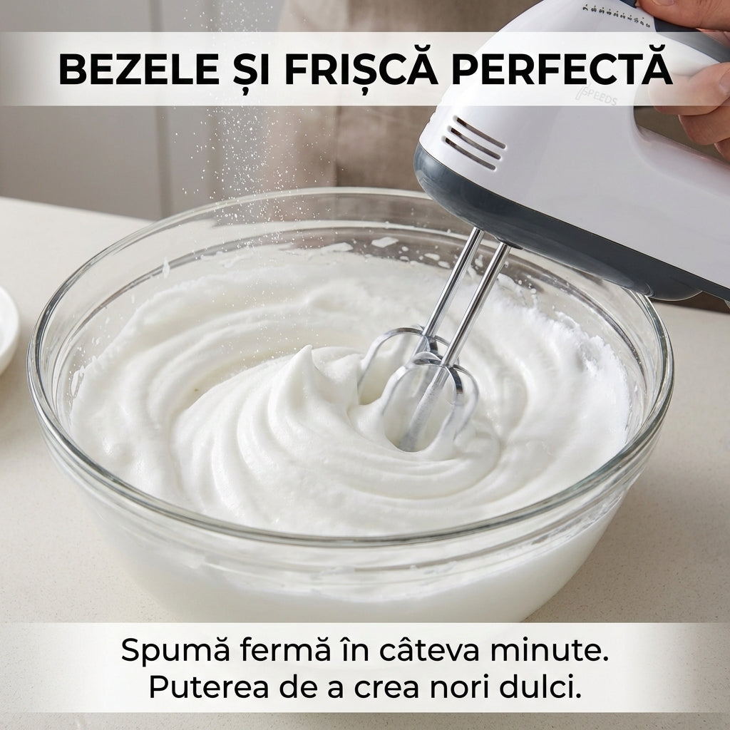 Mixer de Mână Electric cu 7 Viteze, 260W, Accesorii pentru Amestecare și Frământare Incluse