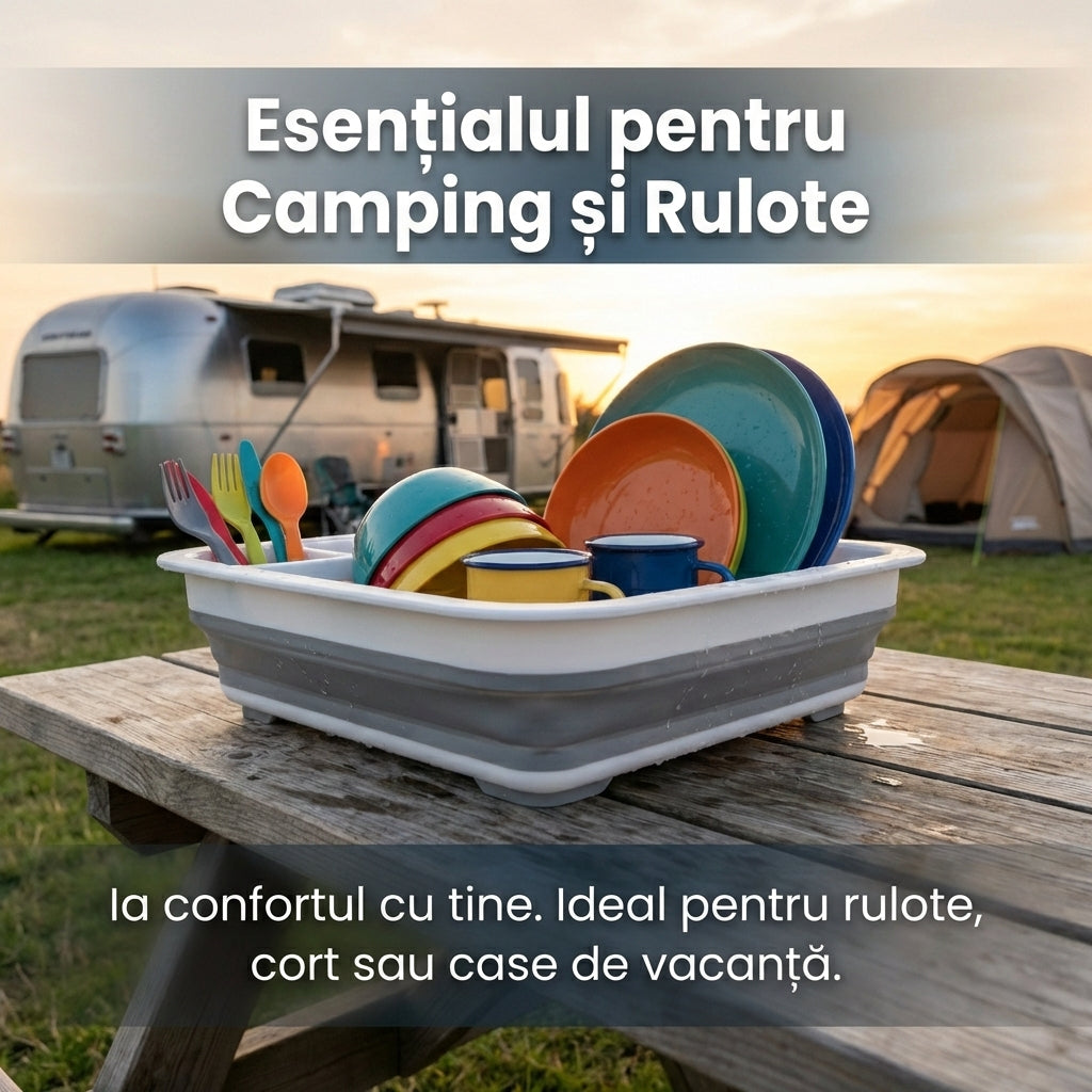 Scurgător de Vase Pliabil din Silicon și Plastic, Organizator Compact pentru Bucătărie și Camping