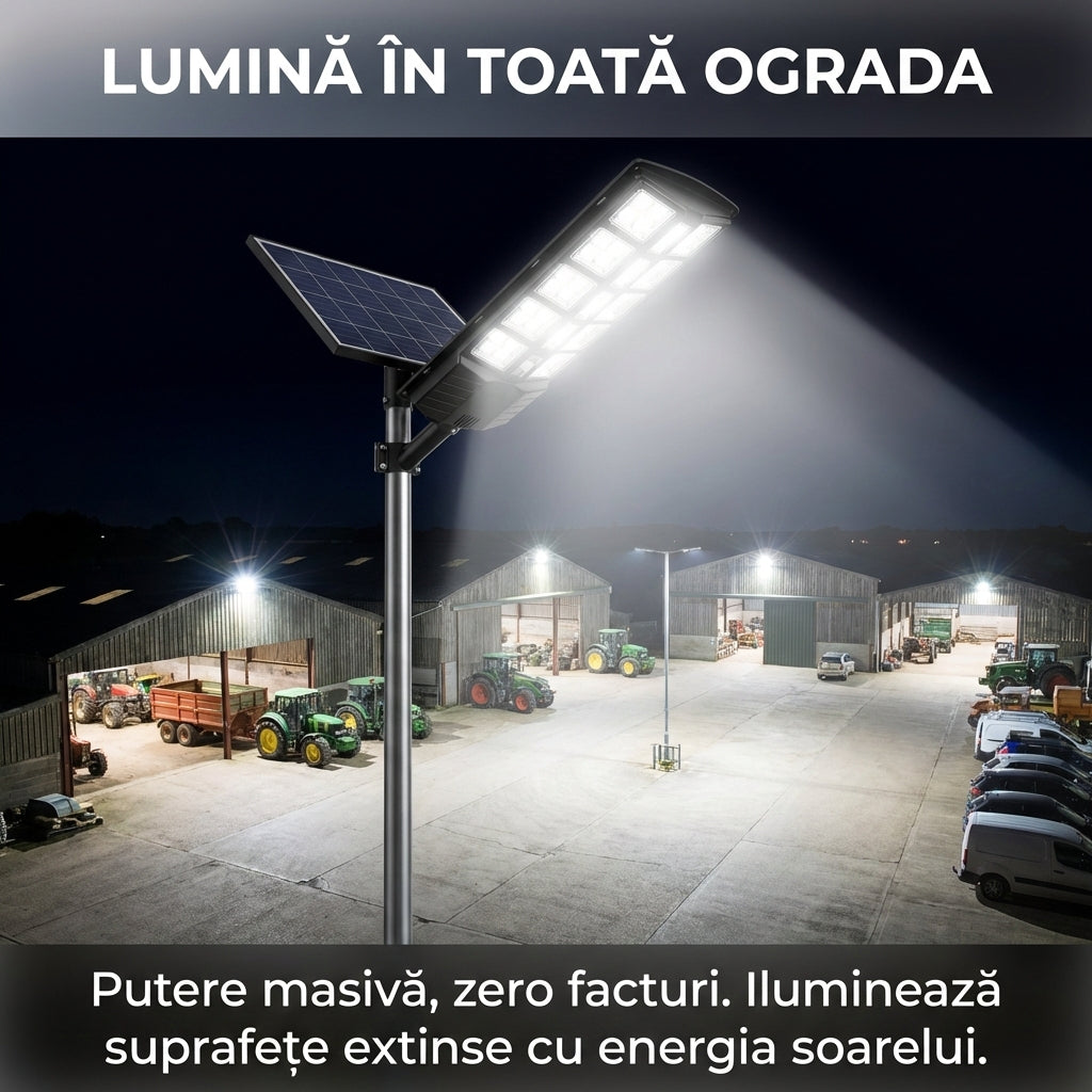 Lampă Stradală Solară LED 300W cu 10 Casete, Senzor de Mișcare și Lumină, Telecomandă, Impermeabilă