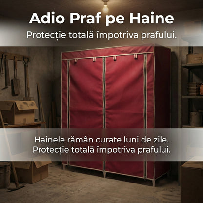 Dulap Textil Multifuncțional cu 5 Rafturi și 2 Compartimente, 118x30x120 cm, Husă Anti-Praf și Structură Metalică