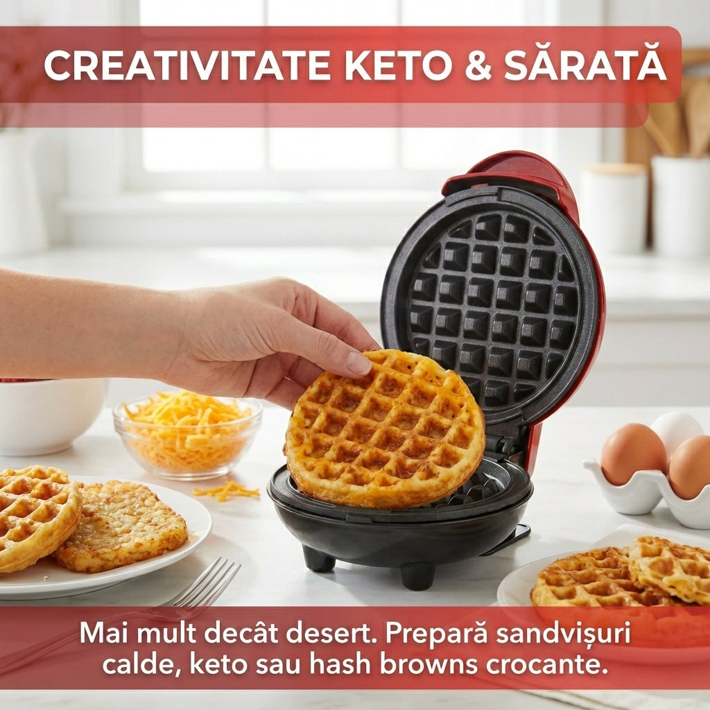 Mini Aparat Electric pentru Gofre (Waffe), 350W, Antiaderent, Încălzire Uniformă, Compact