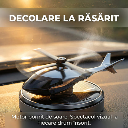 Odorizant Auto Solar Elicopter cu Elice Rotativă, Aromaterapie, Bază Antiderapantă, Ulei Esențial Inclus, Argintiu