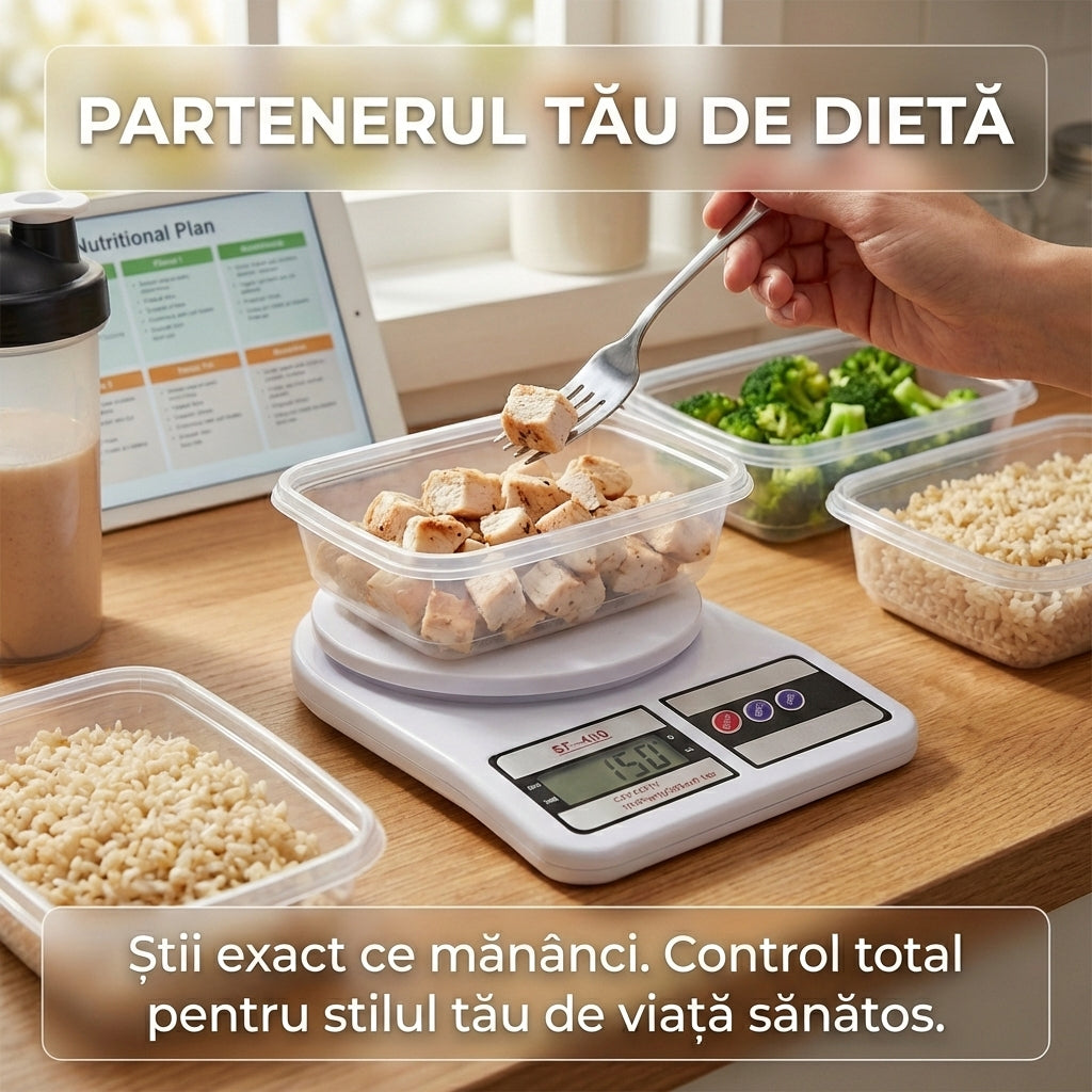 Cântar Electronic de Bucătărie de Înaltă Precizie, 10kg, Funcție Tara, Afișaj Digital LCD