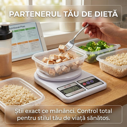 Cântar Electronic de Bucătărie de Înaltă Precizie, 10kg, Funcție Tara, Afișaj Digital LCD