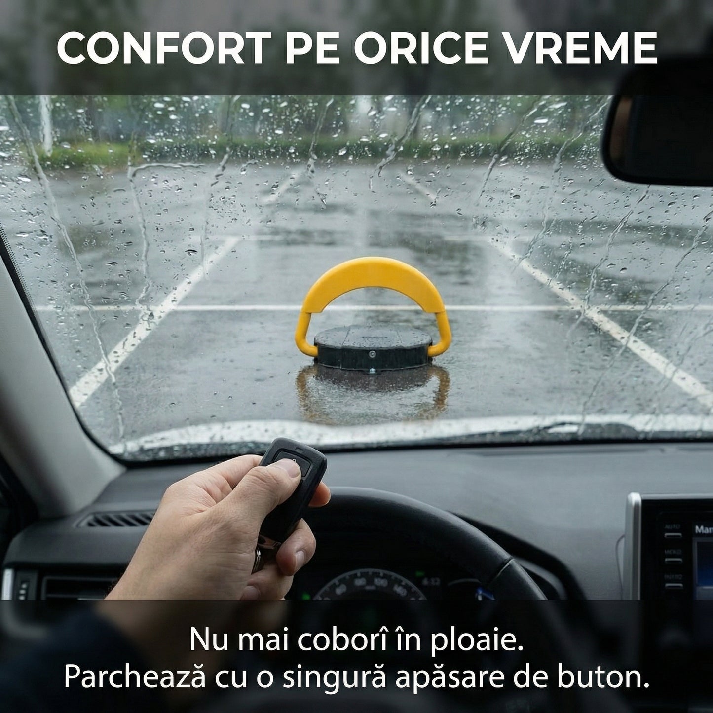 Blocator Parcare Automat cu Telecomandă & Alarmă - Sistem Anti-Furt, Rezistență 2 Tone & Kit Montaj Inclus