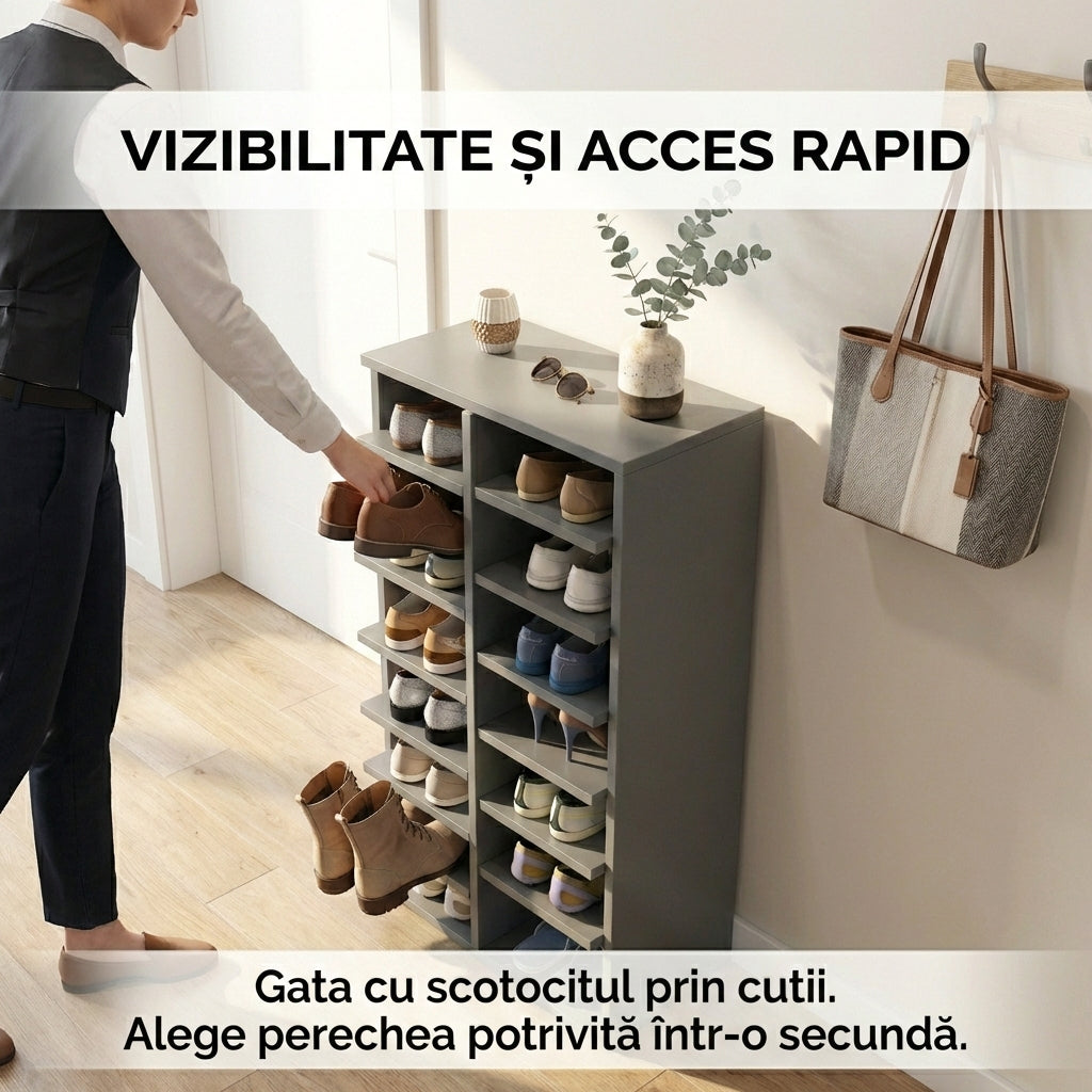 Pantofar Vertical Premium cu 7 Etaje din PAL, Design Modern Lemn , Capacitate 21 Perechi