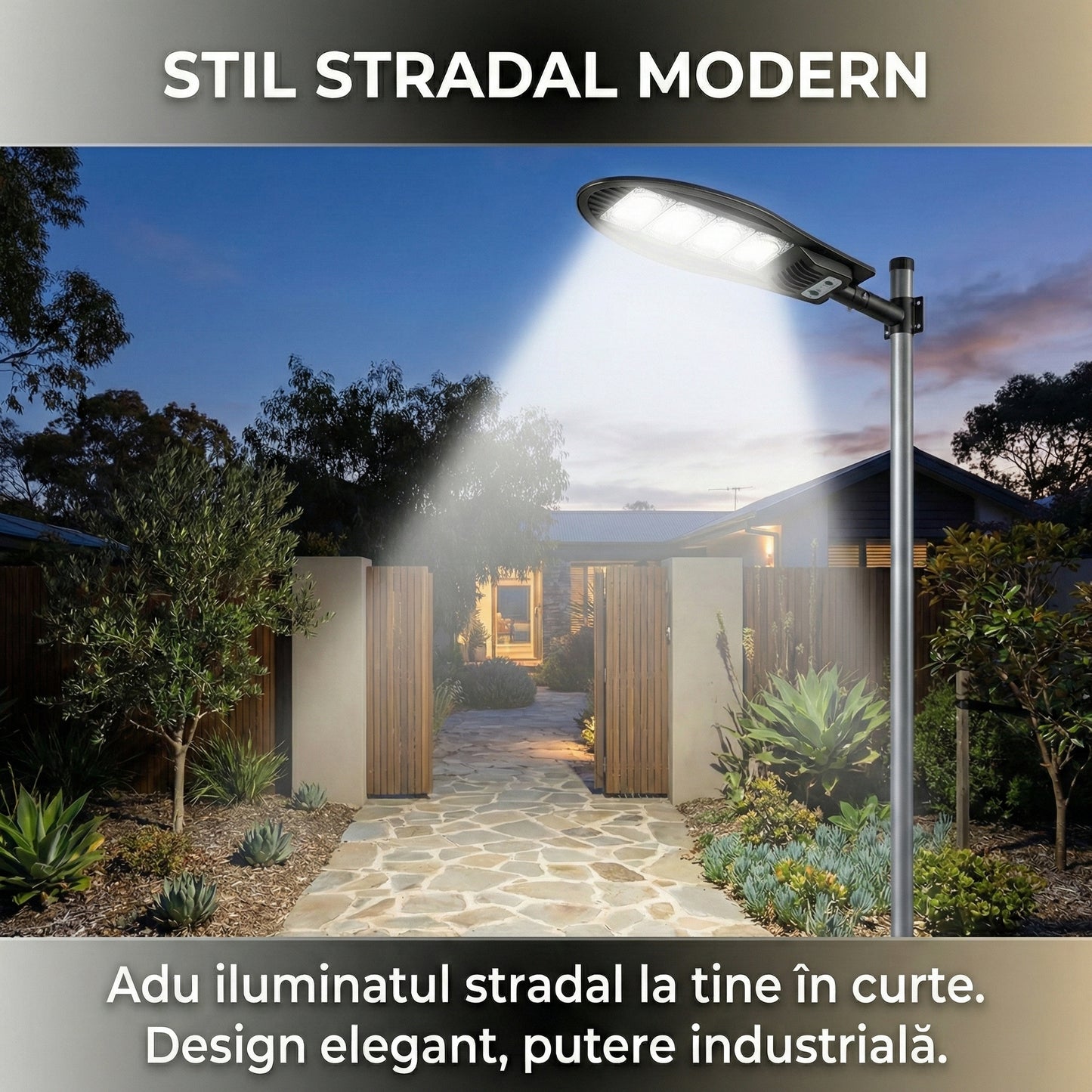 Lampă Solară Stradală LED 400W, 168 LED-uri, Senzor de Mișcare, Telecomandă, 3 Moduri de Iluminare, IP65