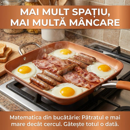 Set Tigaie Pătrată Multifuncțională 5-în-1, Ceramică Antiaderentă, Compatibilă Inducție și Cuptor, 24cm