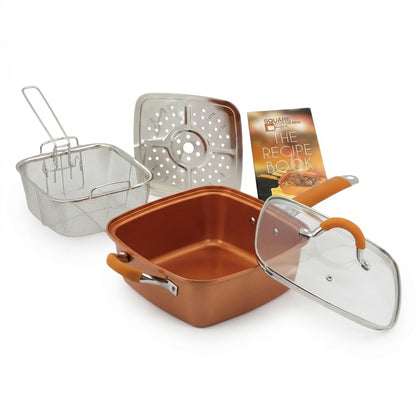 Set Tigaie Pătrată Multifuncțională 5-în-1, Ceramică Antiaderentă, Compatibilă Inducție și Cuptor, 24cm