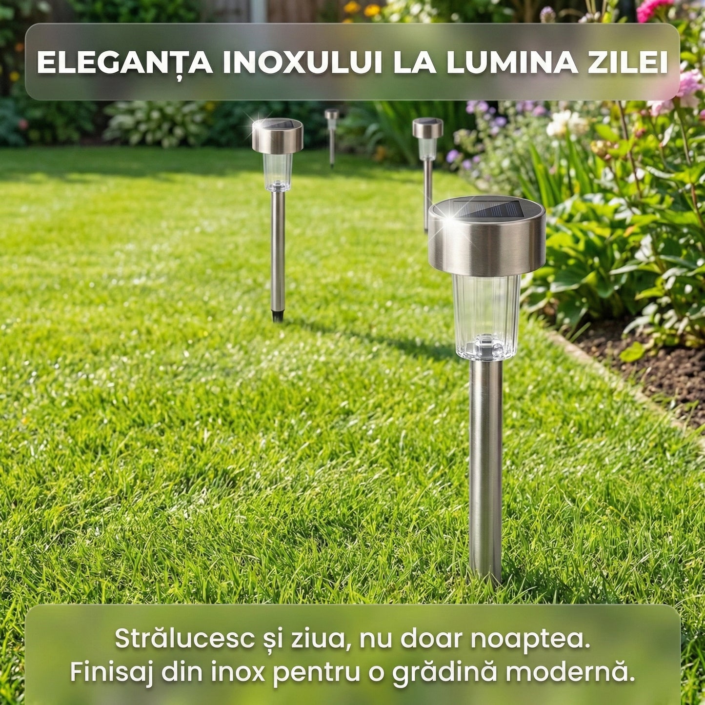 Set 12 Lămpi Solare LED de Grădină din Inox, Lumină Rece 6500K, Impermeabile IP44, Montare în Sol