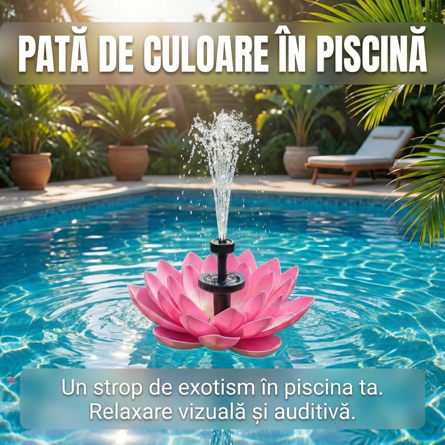 Fântână Solară Arteziană Flotantă Tip Floare de Lotus, Decor Plutitor pentru Iaz și Grădină, IPX68, Ø 17 cm