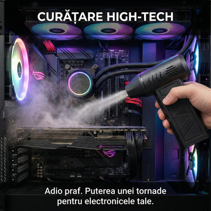 Suflantă Turbo "Jet Fan" Portabilă 110.000 RPM - Viteză Aer 42m/s, Motor Brushless & 4 Trepte Viteză, Acumulator Inclus