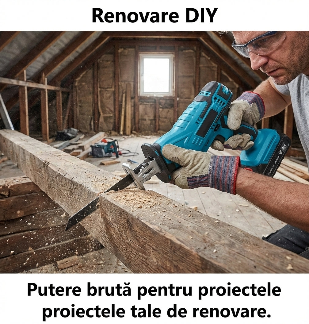 Fierăstrău Sabie Reciproc cu 2 Acumulatori 48V - Tăiere Lemn & Metal, 4000RPM + 4 Lame Incluse (Compatibil Makita)