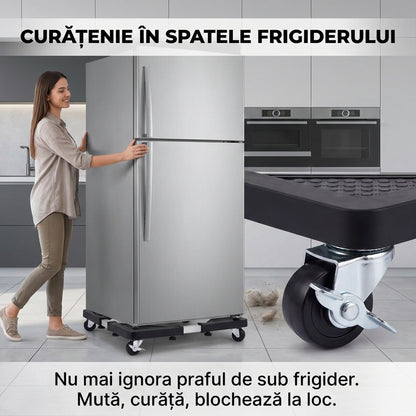 Suport Mobil Reglabil pentru Frigider și Mașina de Spălat, Bază Extensibilă din Oțel Inoxidabil cu Roți