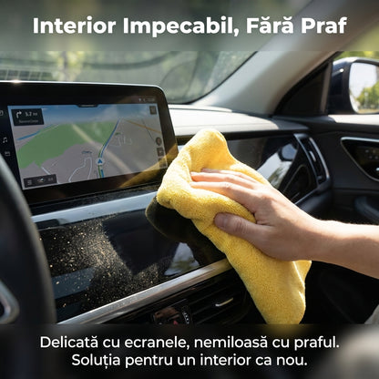 Lavetă Auto Premium din Microfibră cu Margini de Mătase, 30x45 cm, Anti-Zgârieturi și Fără Scame, Galben