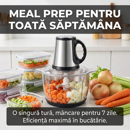 Tocător Electric Multifuncțional 5L (Inox) - Mașină de Tocat Carne & Blender Legume, Bol XXL & Lame Oțel