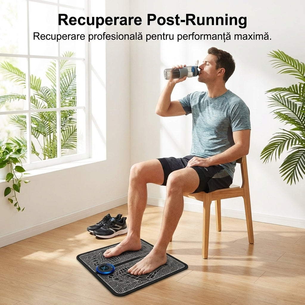 Covor de Masaj EMS pentru Picioare - Stimulare Musculară Electrică cu 8 Moduri & 19 Intensități, Încărcare USB