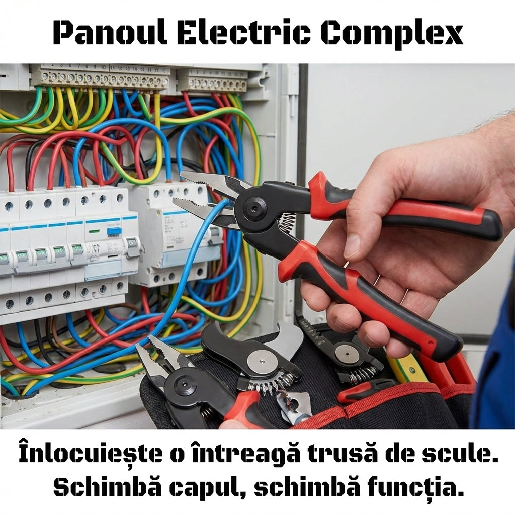 Trusă Clește Multifuncțional 5-în-1 cu Capete Interschimbabile - Dezizolat, Sertizat, Tăiat & Foarfecă (Oțel Carbon)