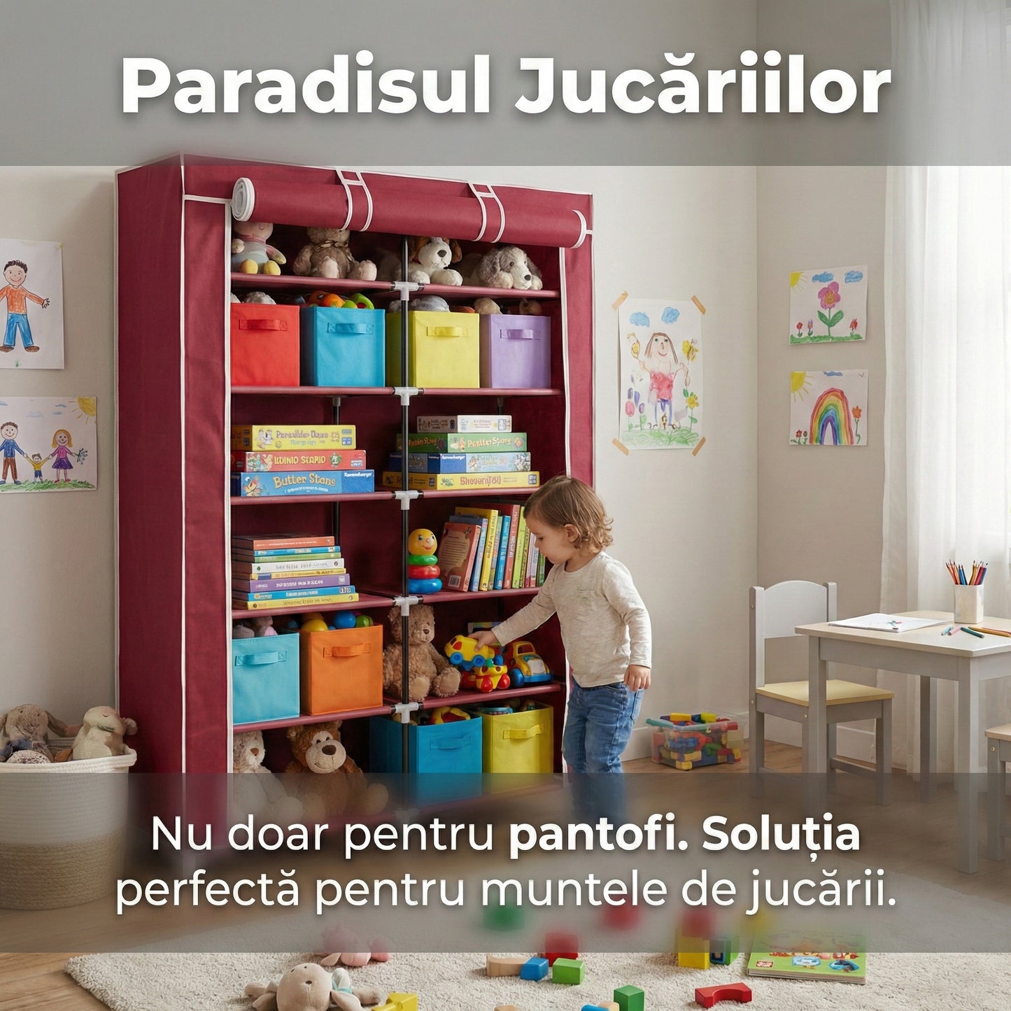 Dulap Textil Multifuncțional cu 5 Rafturi și 2 Compartimente, 118x30x120 cm, Husă Anti-Praf și Structură Metalică